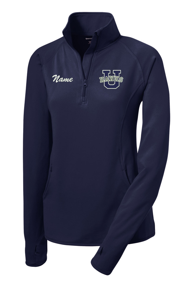 UHS Urbana Hawks Half Zip Performance Stretch Sport Wick Polyester Spandex Pullover UNIFIED SPORTS Many Colors Available LADIES SIZES S-4XL NAVY WITH NAME PERSONALIZATION