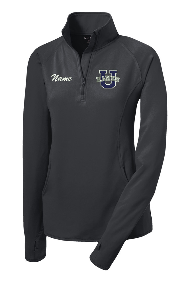 UHS Urbana Hawks Half Zip Performance Stretch Sport Wick Polyester Spandex Pullover UNIFIED SPORTS Many Colors Available LADIES SIZES S-4XL IRON GREY WITH NAME PERSONALIZATION