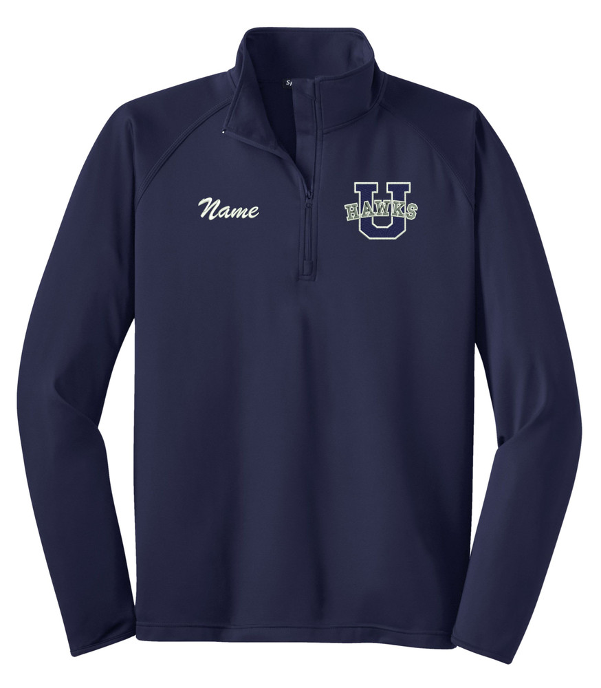 UHS Urbana Hawks Half Zip Performance Stretch Sport Wick Polyester Spandex Pullover Many Colors Available SZ S-3XL NAVY WITH NAME PERSONALIZATION