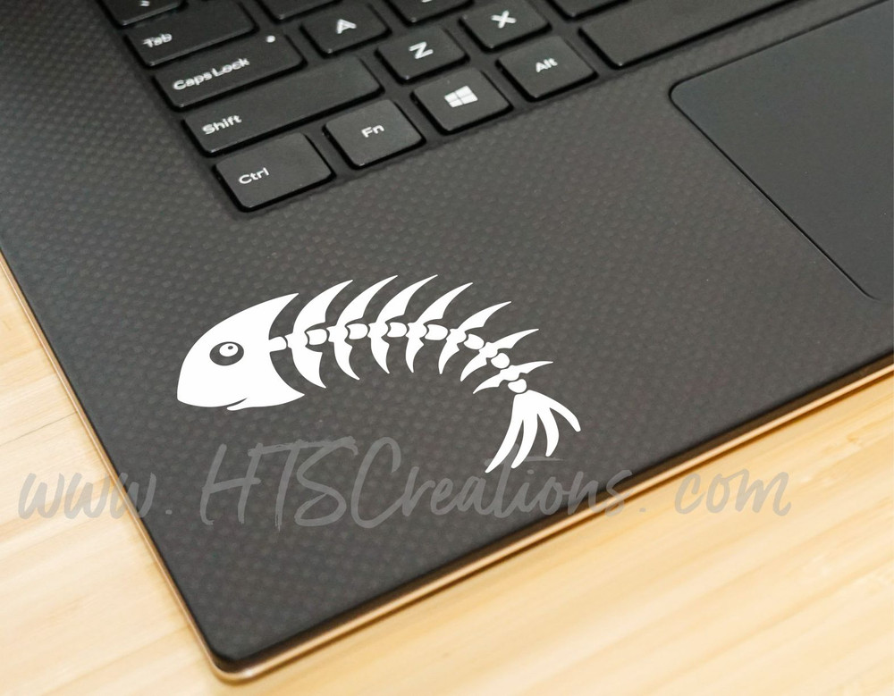 Fishbone Fish Bone Skeleton Fishing Vinyl Decal Laptop Car Door Mirror Truck Water Thermos WHITE