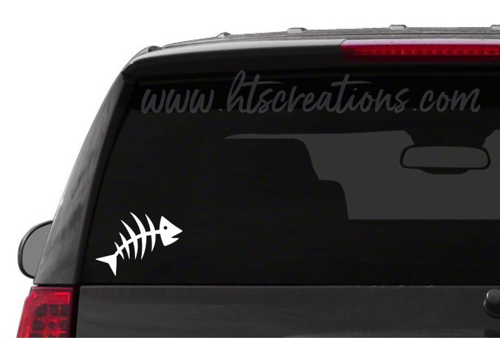 Fishbone Fish Bone Skeleton Fishing Vinyl Decal Laptop Car Door Mirror Truck Thermos WHITE