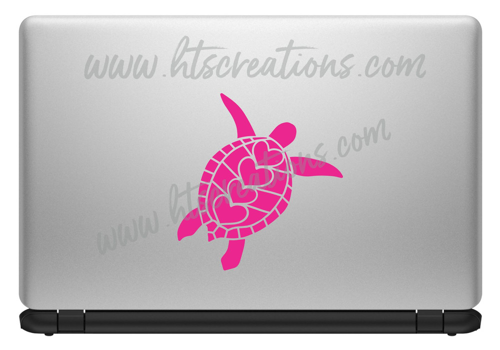 Sea Turtle Hearts Reptile Nautical Vinyl Decal Laptop Car Door Mirror Truck Boat HOT PINK