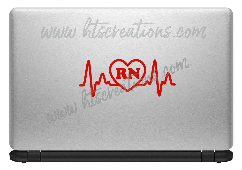 Nurse Heart EKG RN Electrocardiogram Cardiogram Ardiogram ECG RN Nursing Vinyl Decal Laptop Car Door Mirror Truck Glass RED