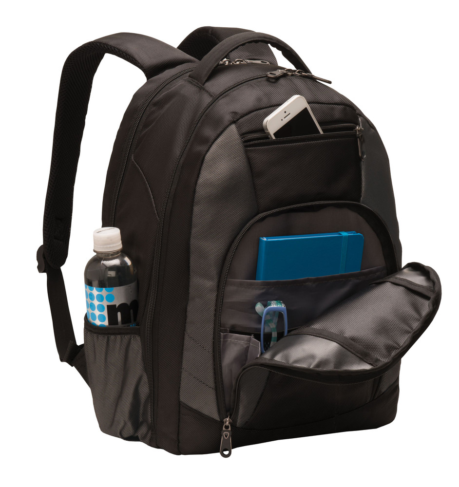 Backpack with Waterbottle Holder  Black & Charcoal FRONT ORGANIZER