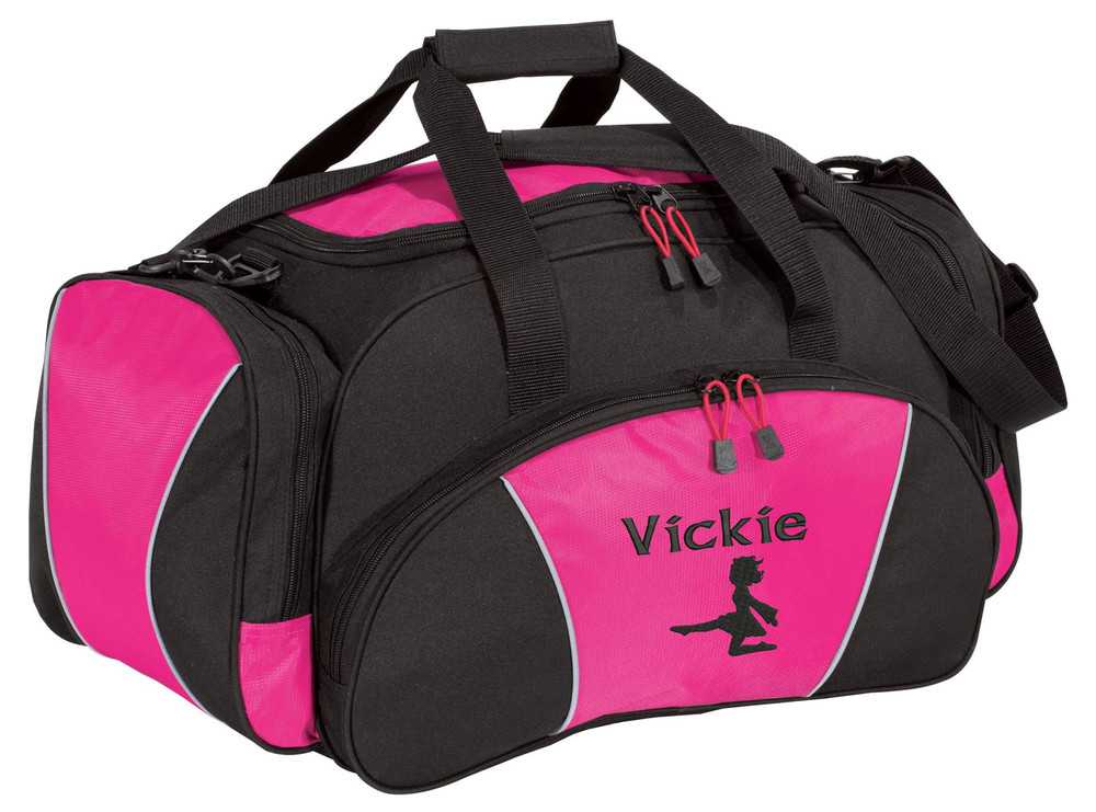 Irish Dancer Silhouette High Kick Celtic Ireland Dance Personalized Embroidered Duffel Bag TROPICAL PINK Font Style CALLIGRAPHY