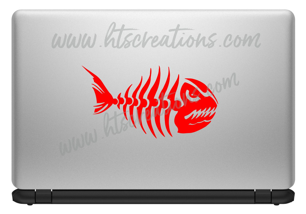 Fishbone Fish Bone Skeleton Fishing Vinyl Decal Boat Laptop Car Door Mirror Truck Water Thermos RED