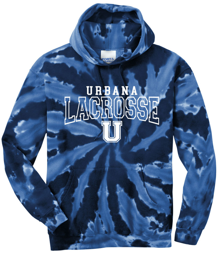 Urbana Hawks LACROSSE Cotton Hoodie Sweatshirt Tie Dyed Navy Spiral SZ S-3XL