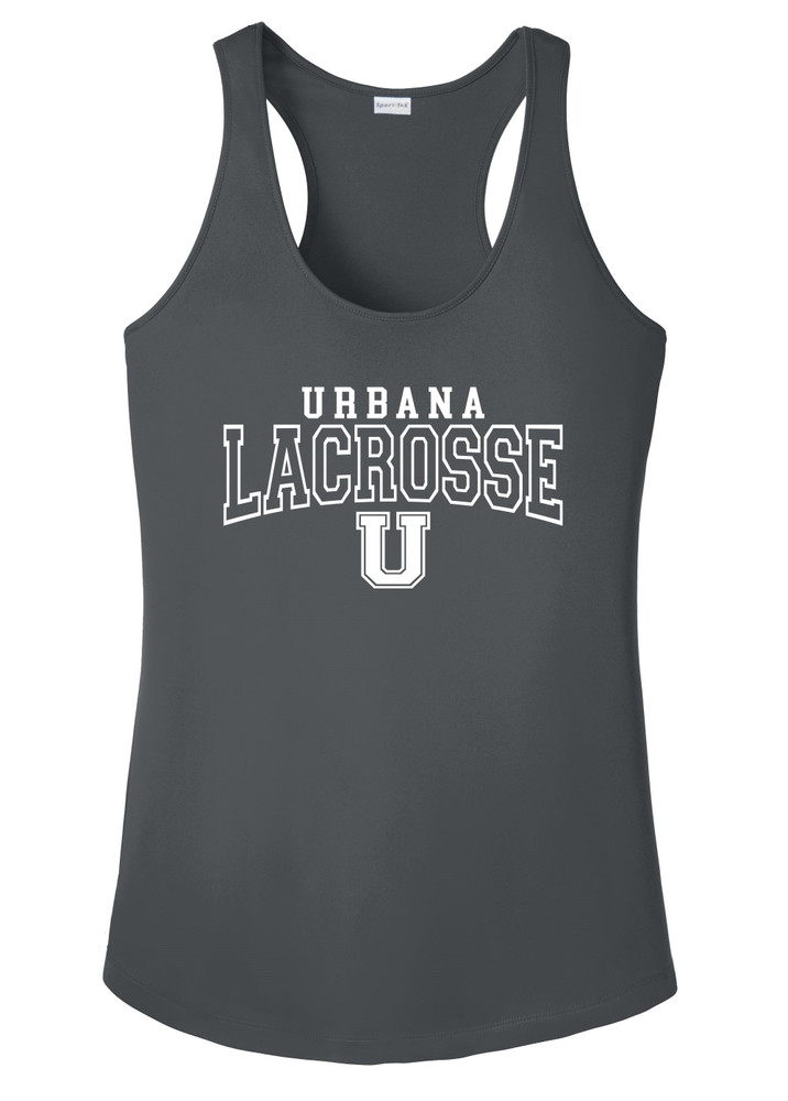 Urbana Hawks LACROSSE Tank Top Performance LADIES Racer Back Sport Tek Polyester Many Colors Available Sz S-4XL IRON GREY