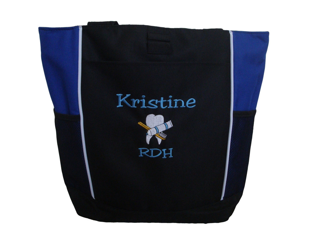 Dentist Tooth Toothbrush Toothpaste Dental Hygienist Practitioner CDA RDH DLT DDS MDS Periodontist Orthodontist Dentistry Oral Surgeon Medical ROYAL BLUE Zippered Tote Bag Font Style JESTER