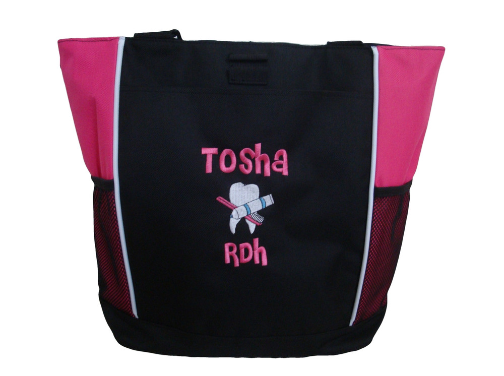 Dentist Tooth Toothbrush Toothpaste Dental Hygienist Practitioner CDA RDH DLT DDS MDS Periodontist Orthodontist Dentistry Oral Surgeon Medical HOT TROPICAL PINK Zippered Tote Bag Font Style BRADY BUNCH