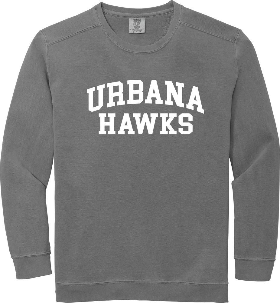 Urbana Hawks LACROSSE COMFORT COLORS Cotton Crewneck Sweatshirt Unisex MANY COLORS AVAILABLE Size S-2XL    GREY