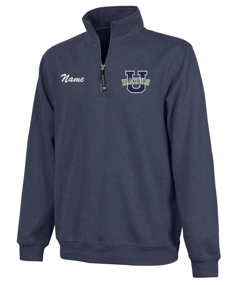 Urbana Hawks Qtr Zip CHARLES RIVER Crosswinds Cotton Pullover with POCKETS Personalization Available Many Colors Available SZ S-4XLNAVY HEATHER WITH OPTIONAL NAME PERSONALIZATION