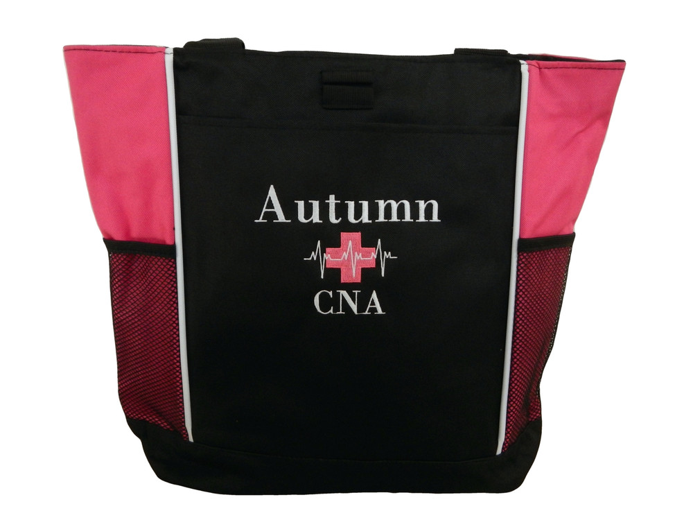 Heartbeat First Aid Cross EKG Medical Nursing Nurse CNA LPN Paramedic HOT PINK Tote Bag Font Style BODINI