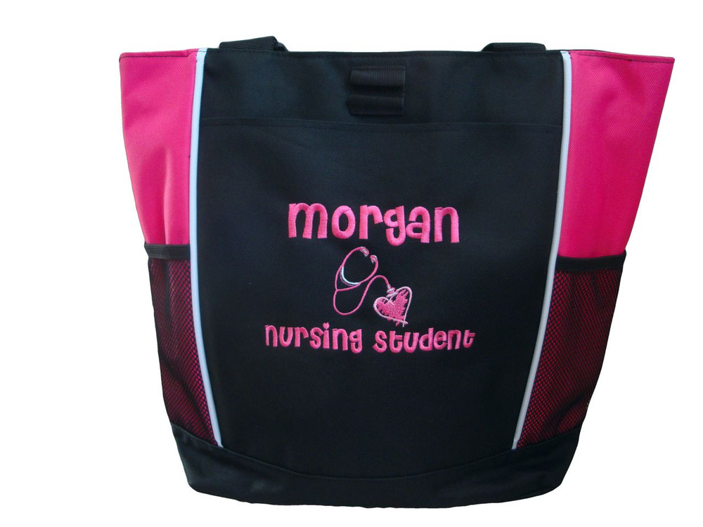 Heart Stethoscope Nursing Student Registered Nurse HOT PINK Tote Bag Font Style CHERI