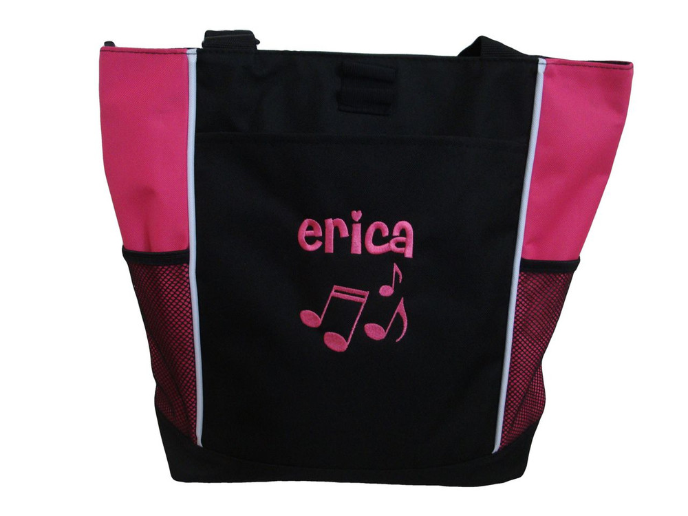 Music Notes Band Chorus Choir Theater Drama Club Piano Teacher HOT PINK Zippered Tote Bag Font Style CHERI