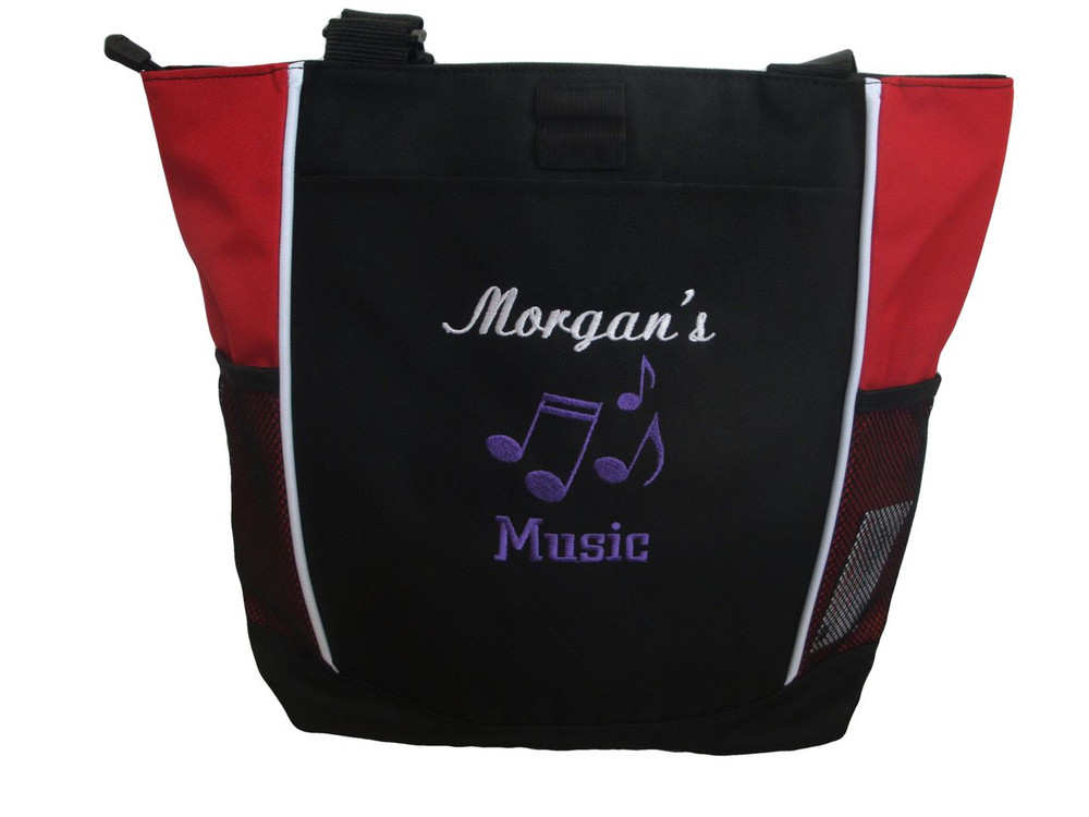 Music Notes Band Chorus Choir Glee Theater Drama Club Piano Teacher RED Zippered Tote Bag Font Style LISA and CHICAGO