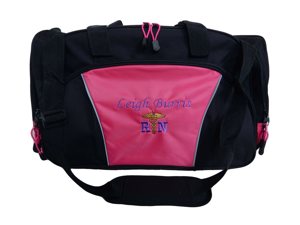 Caduceus HOT PINK DUFFEL RN Medical Ambulance First Responder EMT EMS Paramedic Medic RN Emergency Hospital Font Style MONO CORSIVA and VARSITY