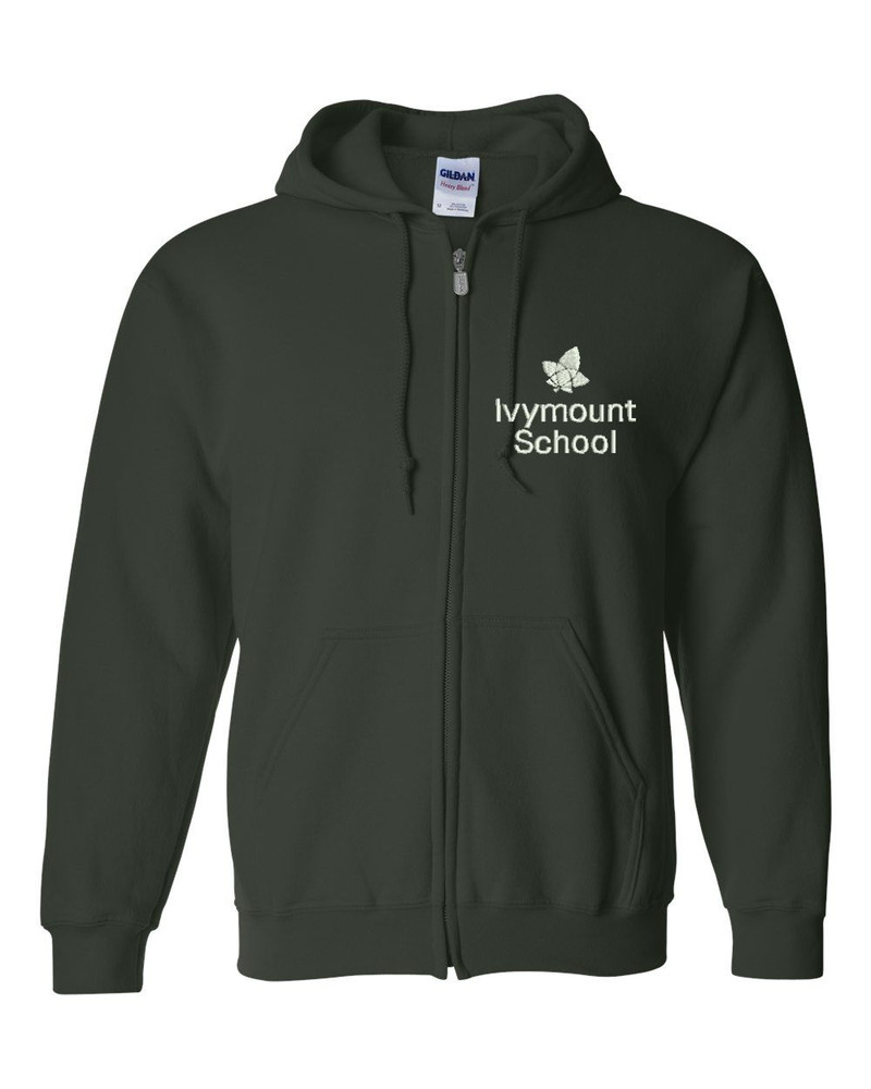 IVYMOUNT Cotton Zippered Hoodie Sweatshirt GILDAN Many Colors Available SZ S-3XL  FOREST GREEN WHITE EMBROIDERY