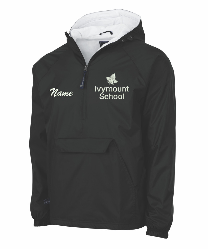 IVYMOUNT SCHOOL Half Zip Pullover Nylon Jacket Charles River COTTON QTR ZIP Personalization Available YOUTH Size S-XL BLACK