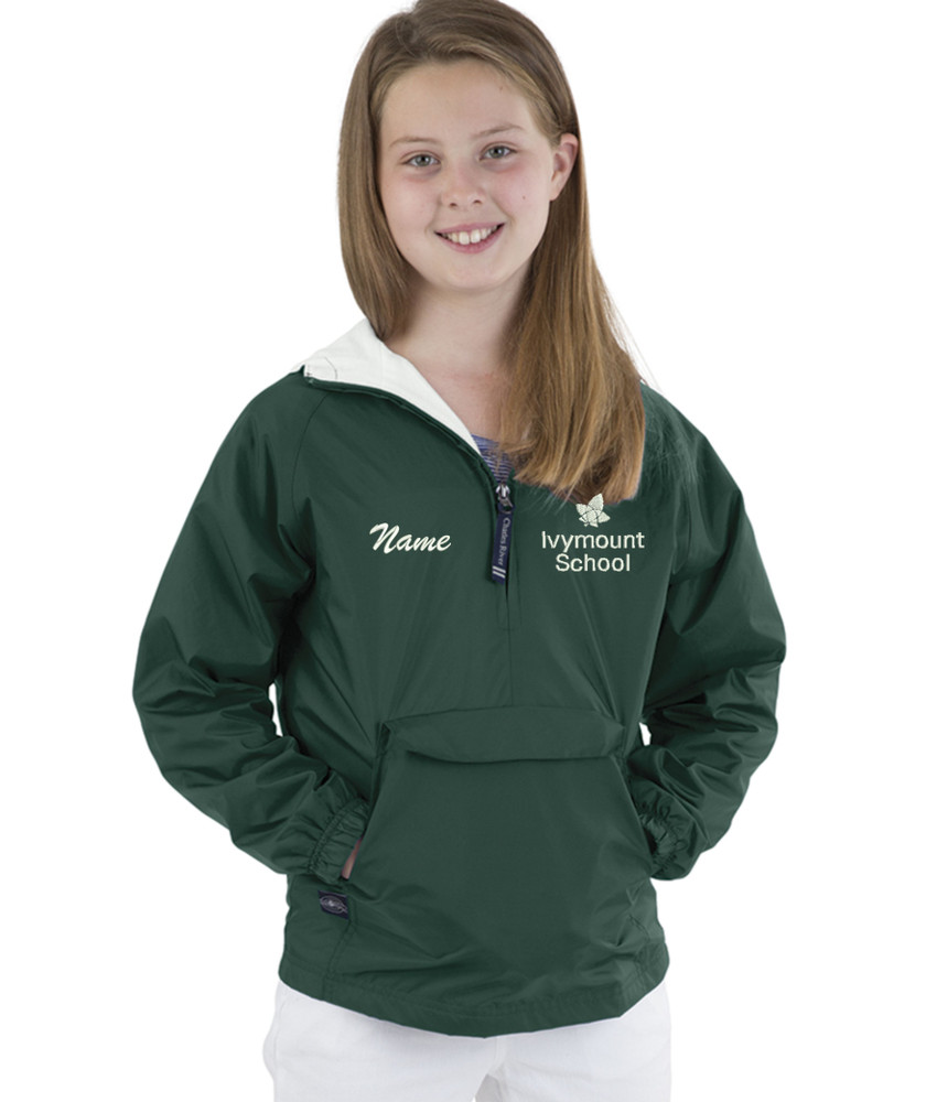 IVYMOUNT SCHOOL Half Zip Pullover Nylon Jacket Charles River COTTON QTR ZIP Personalization Available YOUTH Size S-XL FOREST