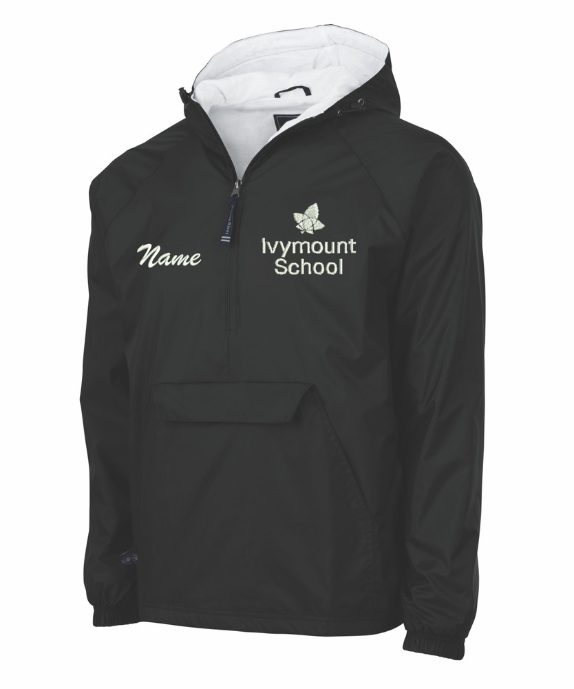 IVYMOUNT SCHOOL Half Zip Pullover Nylon Jacket Charles River Personalization Available UNISEX Size S-3XL  BLACK