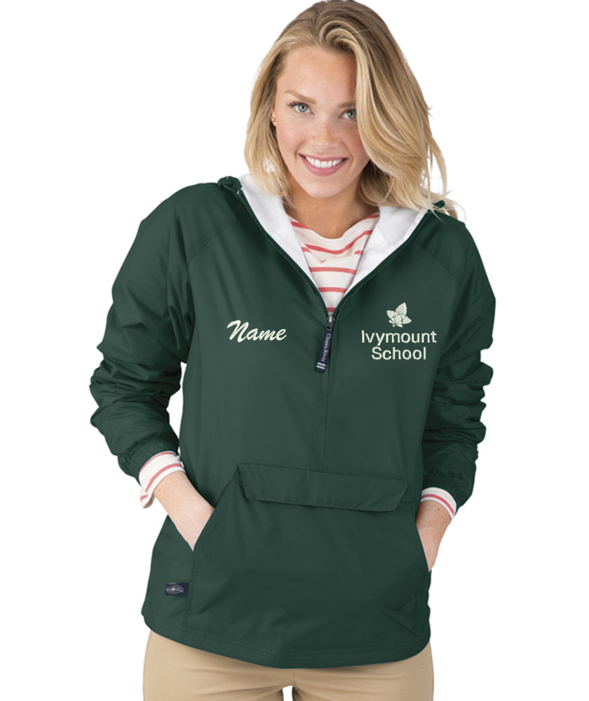 IVYMOUNT SCHOOL Half Zip Pullover Nylon Jacket Charles River Personalization Available UNISEX Size S-3XL  FOREST MODEL