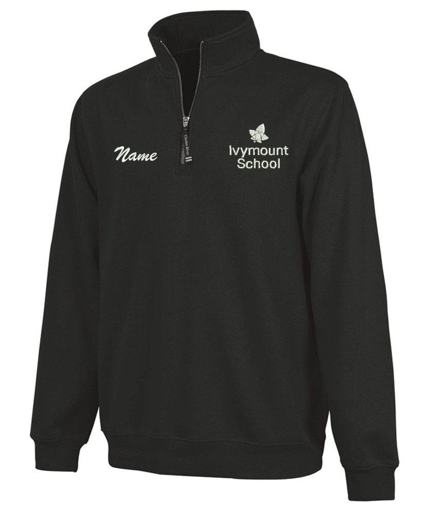 IVYMOUNT SCHOOL Qtr Zip CHARLES RIVER Crosswinds Cotton Pullover Personalization Available Many Colors Available SZ S-4XL BLACK