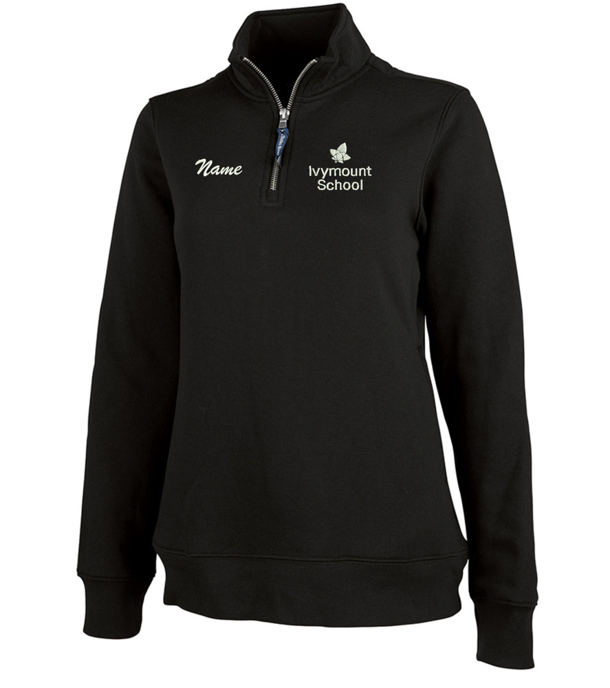 IVYMOUNT SCHOOL Qtr Zip CHARLES RIVER Crosswinds Cotton Pullover Personalization Available Many Colors Available SZ LADIES S-3XL  black
