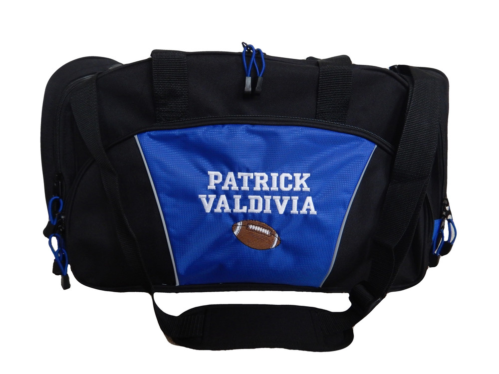 Football Coach Mom Team Personalized Embroidered ROYAL BLUE DUFFEL Font Style VARSITY