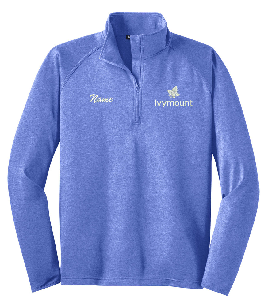 IVYMOUNT Half Zip Performance Stretch Sport Wick Polyester Spandex Pullover SZ XS-4XL TRUE ROYAL HEATHER WITH NAME PERSONALIZATION