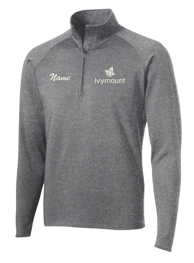 IVYMOUNT Half Zip Performance Stretch Sport Wick Polyester Spandex Pullover SZ S-3XL CHARCOAL HEATHER WITH NAME PERSONALIZATION