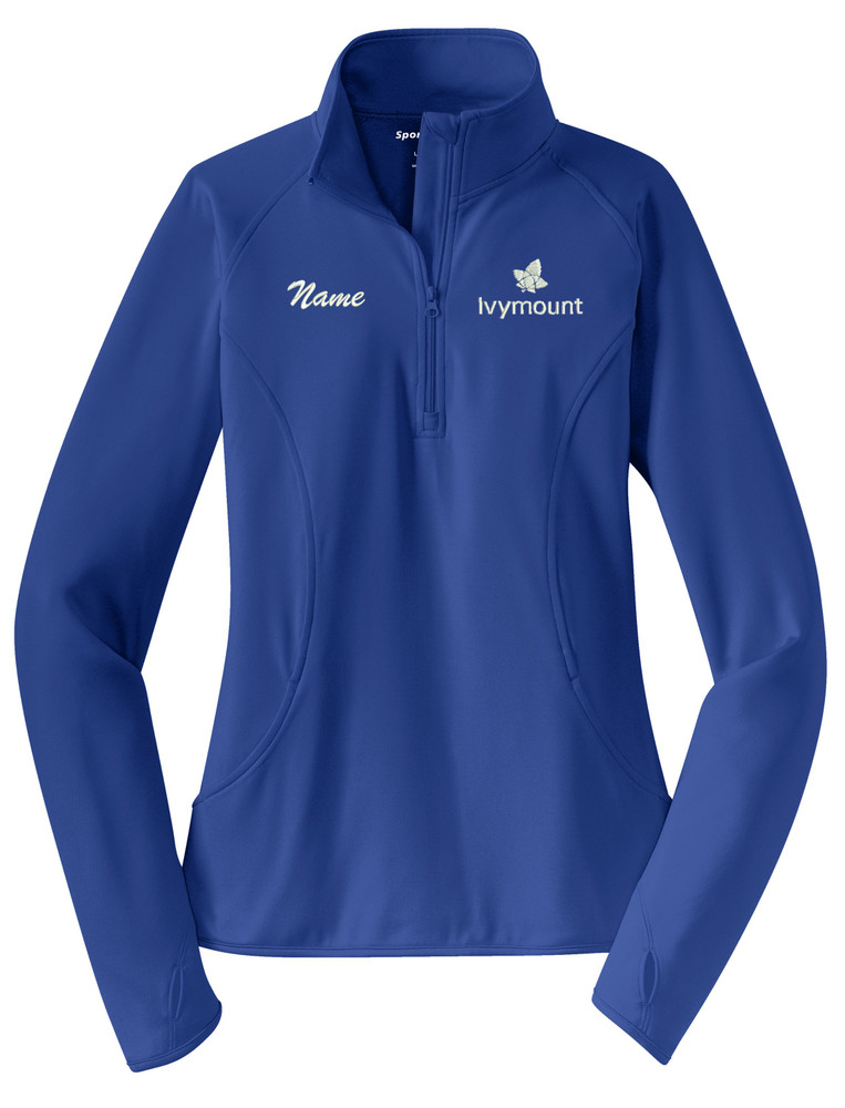 IVYMOUNT Half Zip Performance Stretch Sport Wick Polyester Spandex Pullover  SZ XS-4XL LADIES  ROYAL WITH NAME PERSONALIZATION