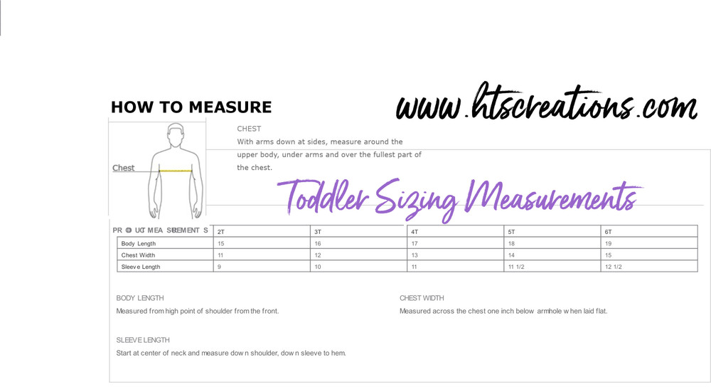 TODDLER SIZING CHART