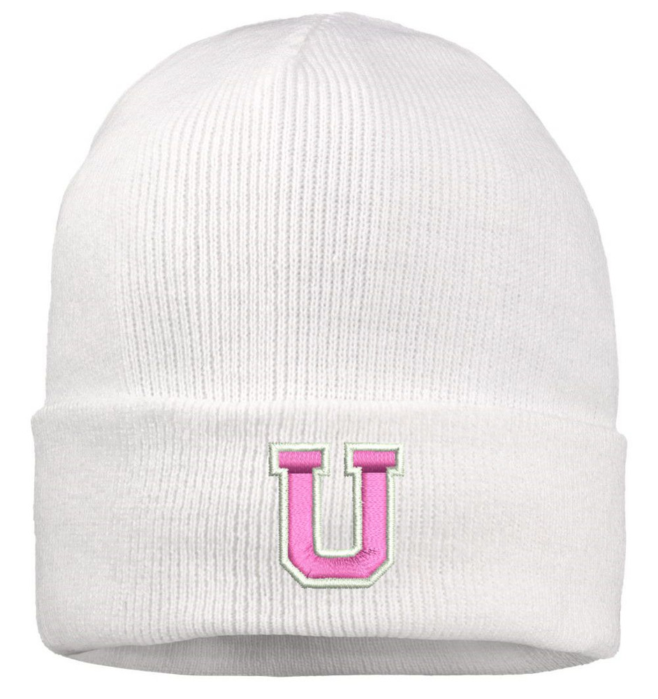 URBANA HAWKS LACROSSE Pink U Knit Beanie Hat Many Colors Available WHITE