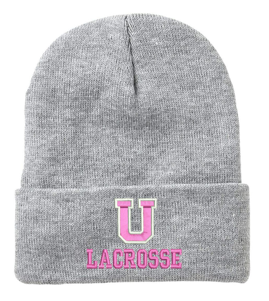 URBANA HAWKS LACROSSE FLEECE LINED PINK Beanie Hat Many Colors Available SPORTS GREY