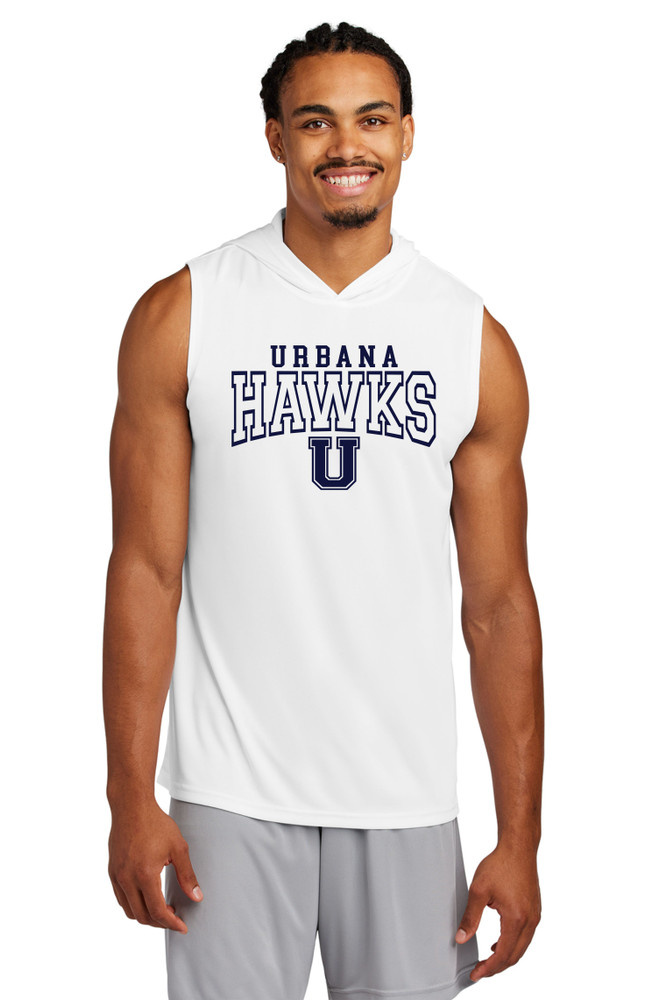 Urbana Hawks LACROSSE Sport Tek Hoodie Performance Sleeveless T-shirt Many Colors Available Sz S-2XL WHITE MODEL