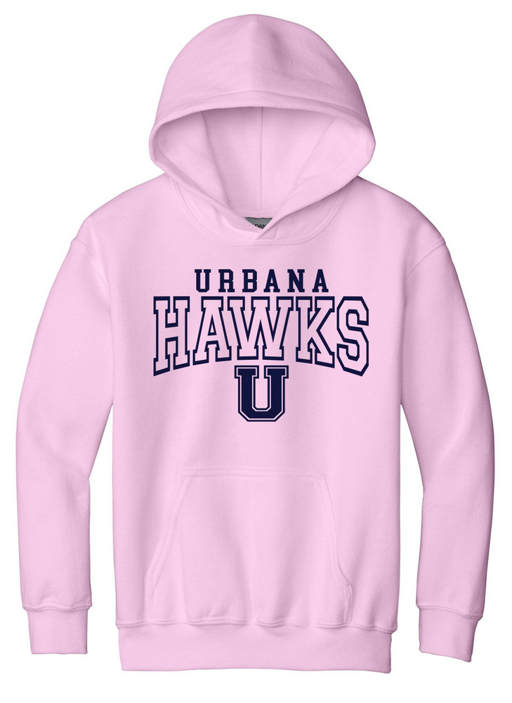 Urbana Hawks LACROSSE Cotton Hoodie Sweatshirt YOUTH LIGHT PINK SZ S-XL