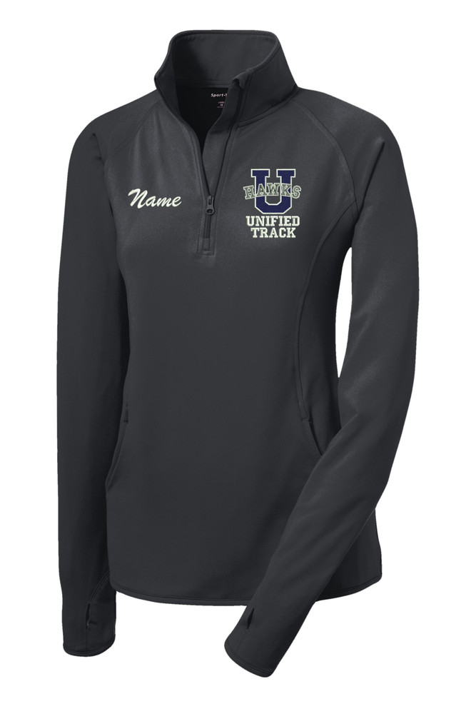 UHS Urbana Hawks UNIFIED SPORTS TRACK Half Zip Performance Stretch Sport Wick Polyester Spandex Pullover Many Colors Available LADIES SIZES S-4XL IRON GREY with NAME PERSONALIZATION