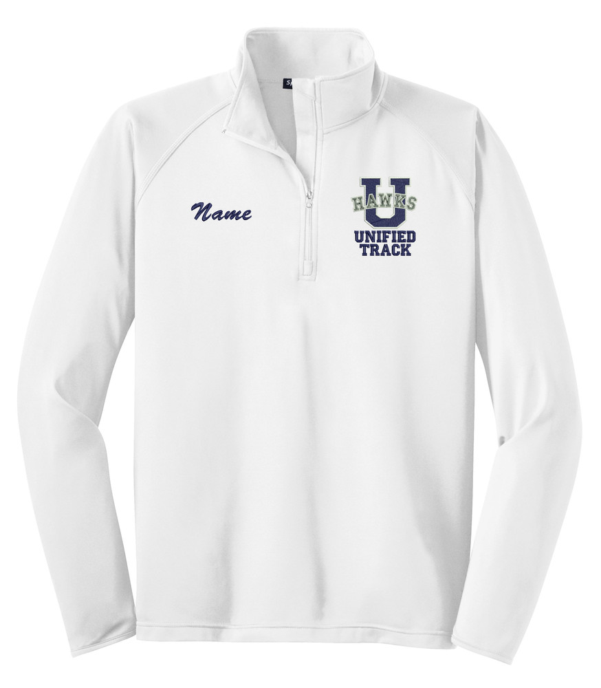 UHS Urbana Hawks TRACK Half Zip Performance  Stretch Sport Wick Polyester Spandex Pullover Many Colors Available SZ S-3XL WHITE WITH NAME PERSONALIZATION