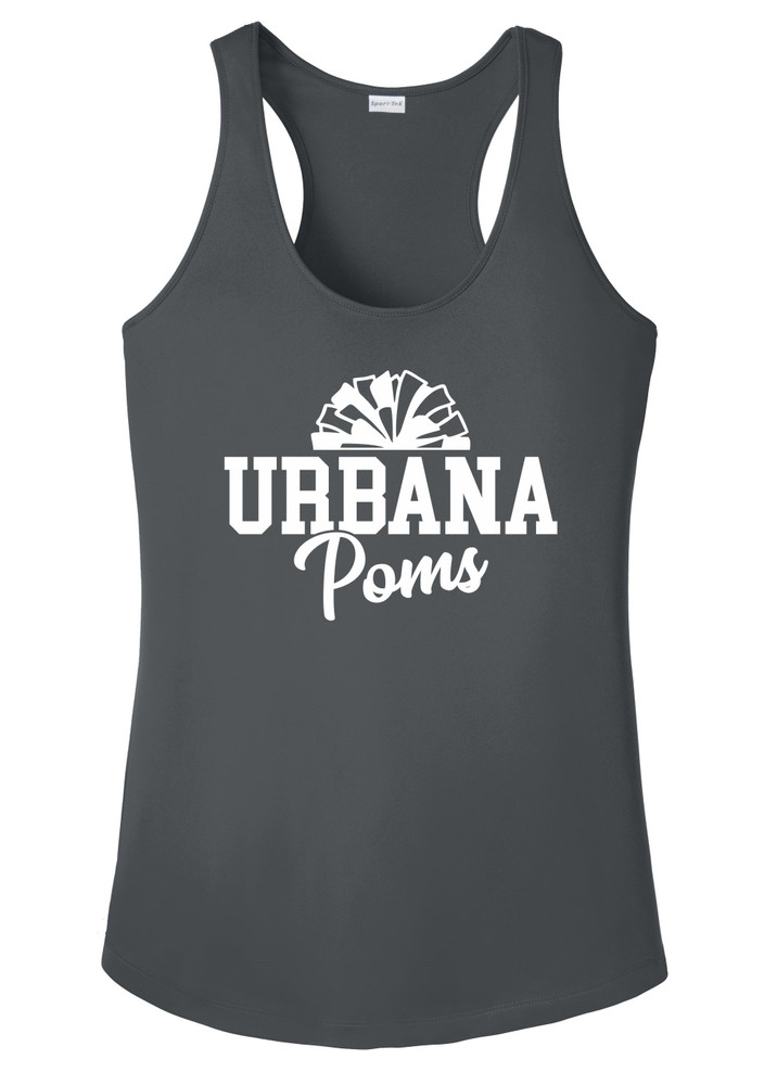 Urbana Hawks POMS VARSITY Tank Top Performance Racer Back Badger Polyester Many Colors Available YOUTH Sz S-XL GRAPHITE