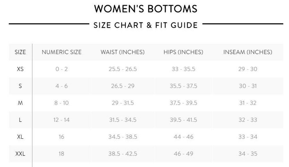 Urbana Hawks POMS Performance Repeat Shorts LADIES SIZES XS-3XL SIZING CHART
