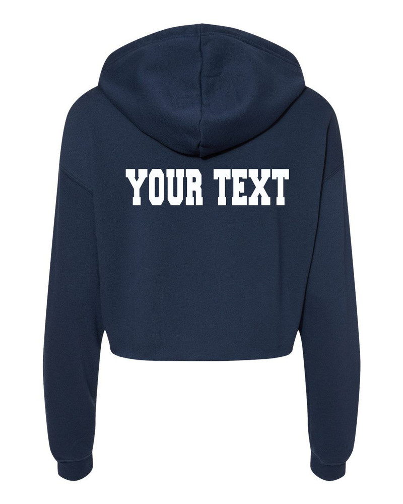 Urbana Hawks POMS Cotton Hoodie Cropped RAW EDGE Fleece LADIES Sweatshirt Many Colors Available SZ S-2XL NAVY BACKSIDE
