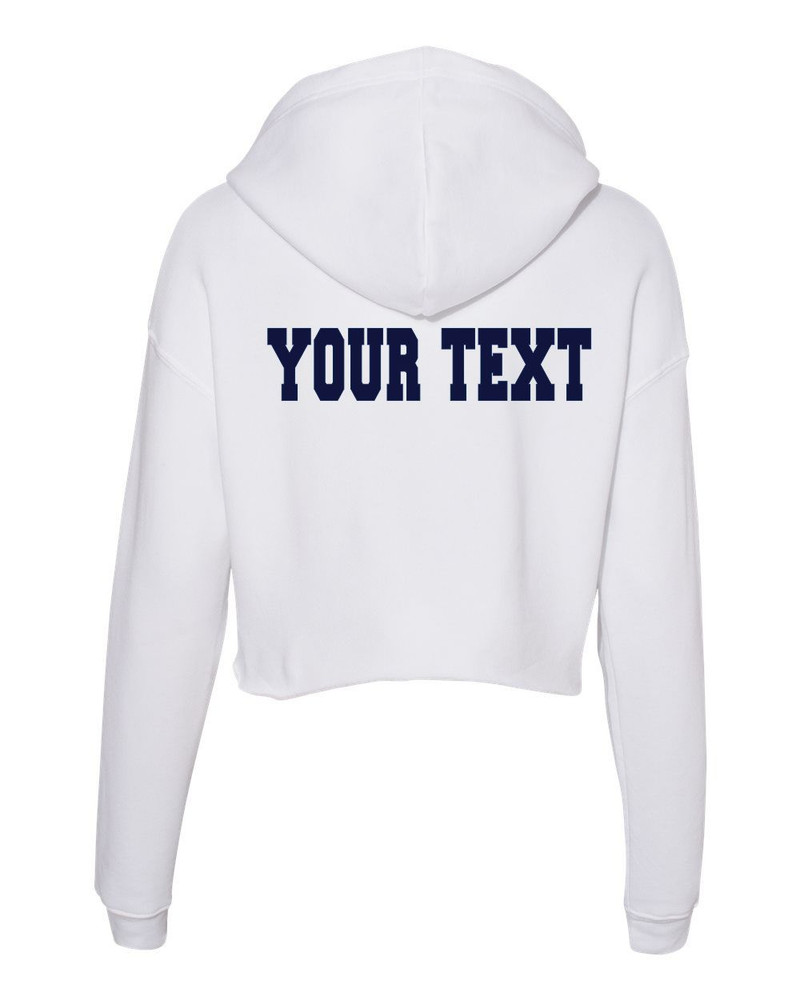 Urbana Hawks POMS Cotton Hoodie Cropped RAW EDGE Fleece LADIES Sweatshirt Many Colors Available SZ S-2XL WHITE BACKSIDE