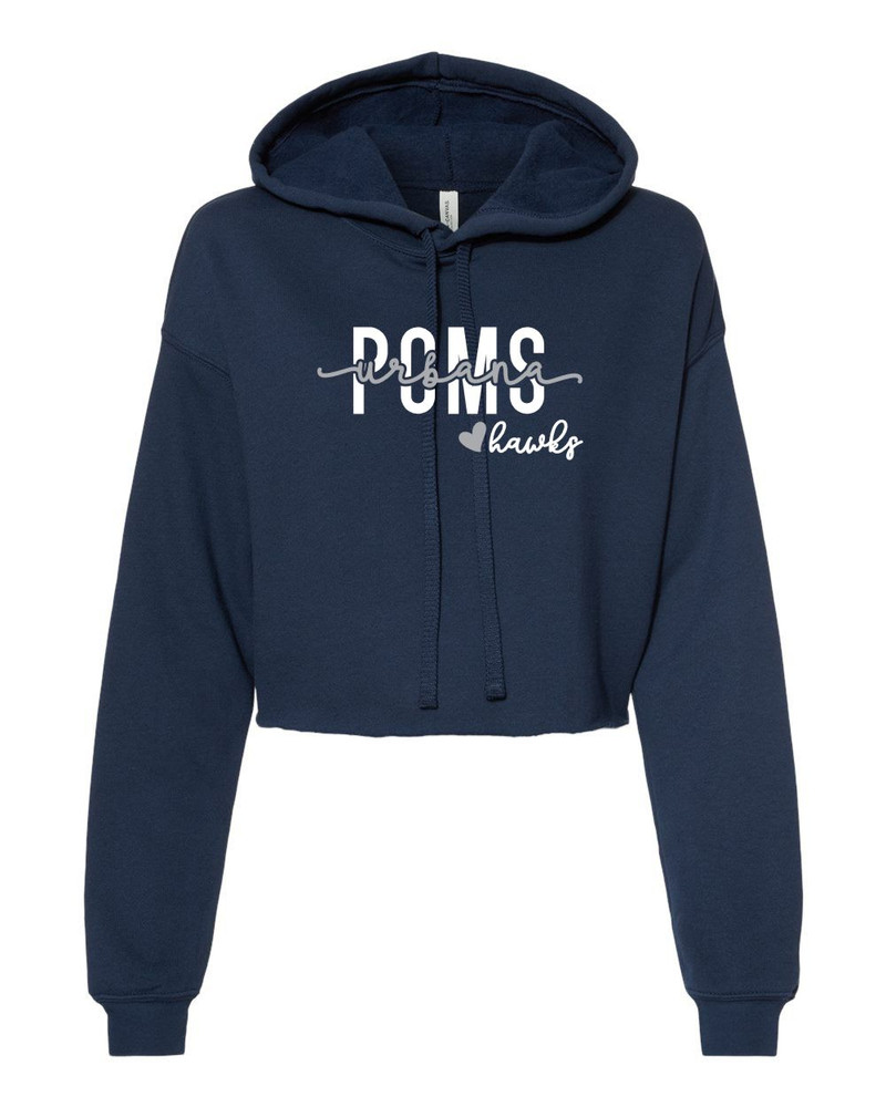 Urbana Hawks POMS Cotton Hoodie Cropped RAW EDGE Fleece LADIES Sweatshirt Many Colors Available SZ S-2XL NAVY
