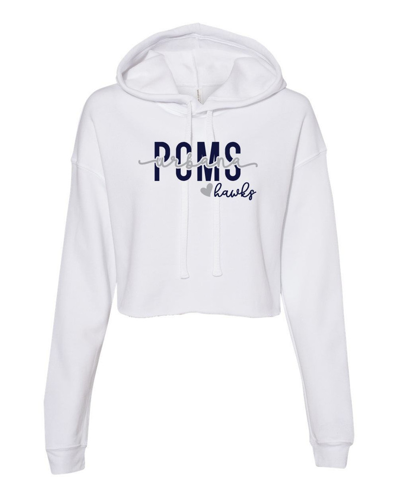 Urbana Hawks POMS Cotton Hoodie Cropped RAW EDGE Fleece LADIES Sweatshirt Many Colors Available SZ S-2XL WHITE