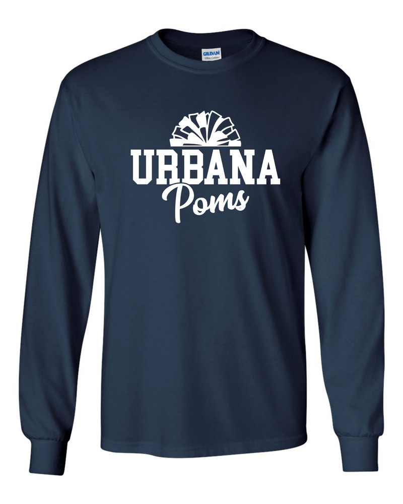 Urbana Hawks POMS Varsity T-shirt Cotton LONG SLEEVE Many Colors Available Unisex Sz S-3XL NAVY