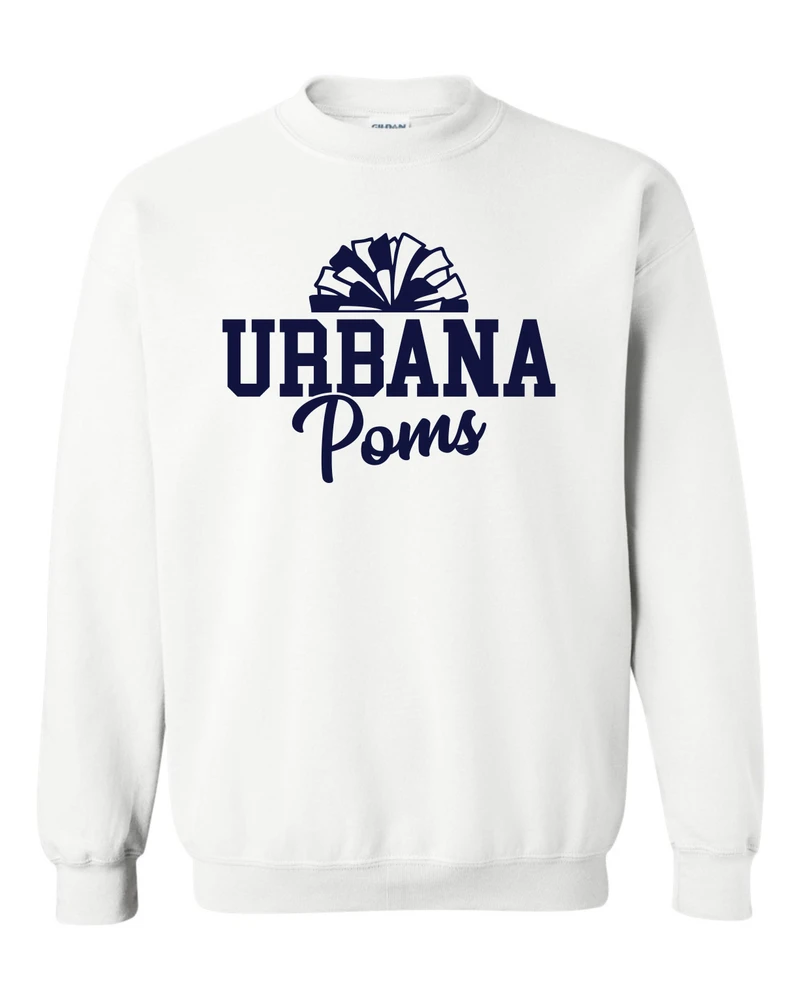 Urbana Hawks POMS Cotton Crewneck Sweatshirt Many Colors Available YOUTH SZ S-XL WHITE