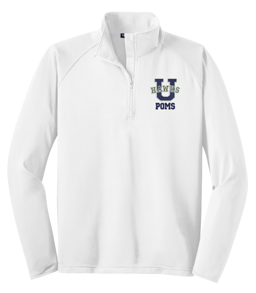 Urbana Hawks POMS Half Zip Performance Stretch Sport Wick Polyester Spandex Pullover Many Colors  Sz S-3XL WHITE
