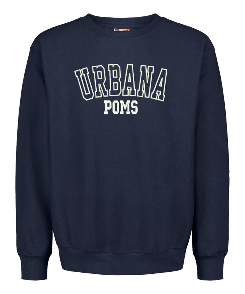 Urbana Hawks POMS Cotton HEAVYWEIGHT Pro-Weave EMBROIDERED Crewneck Sweatshirt MV SPORTS Sz S -3XL  NAVY