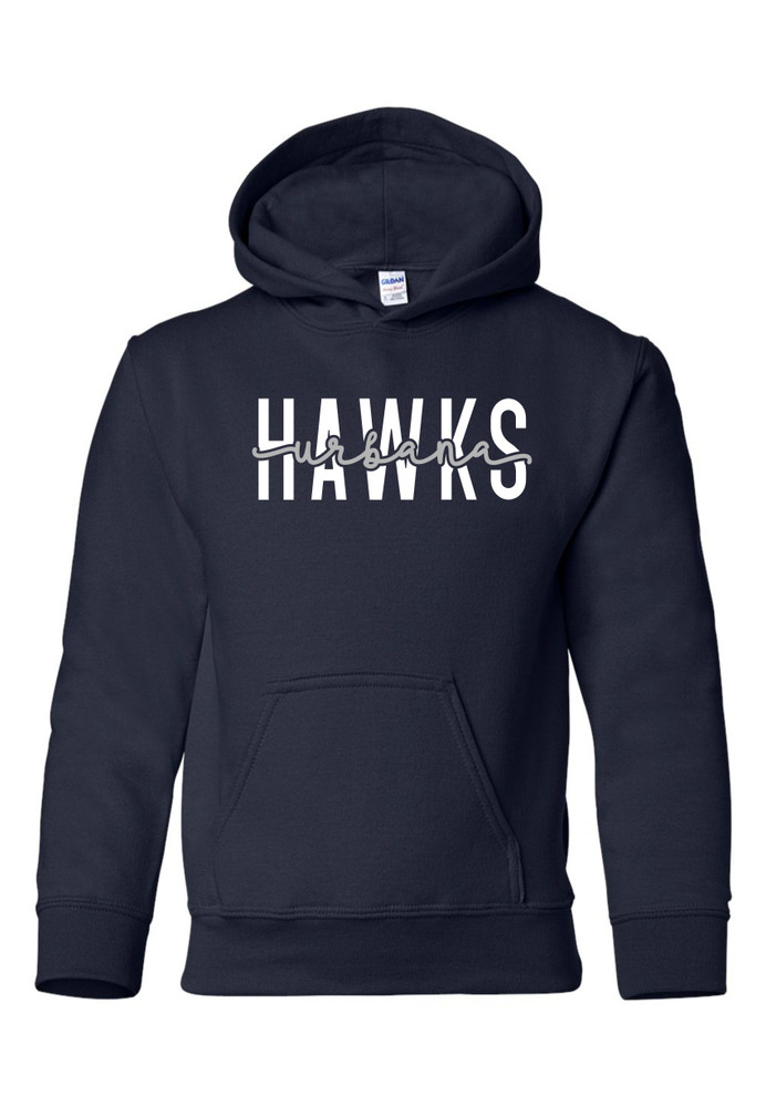 UHS URBANA HAWKS BOOSTERS FONT DUO Cotton Hoodie Sweatshirt NAVY SZ S-XL YOUTH